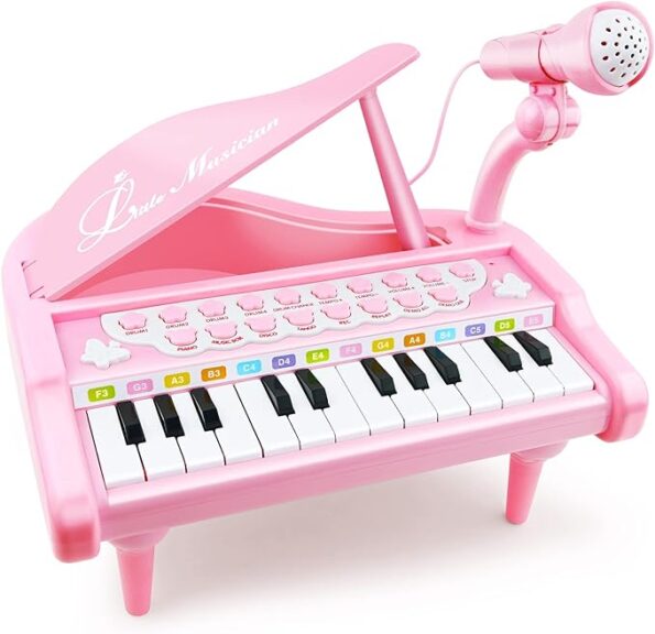 Love&Mini Piano Keyboard Toy for Girls - 24 Keys Toddler Piano Music Toy Instruments with Microphone，Pink Piano Toys